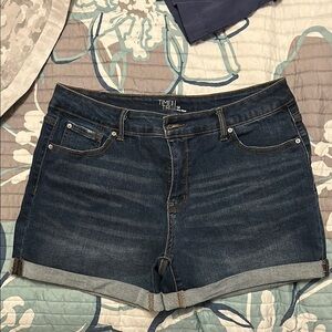 Time and Tru Blue Jean Shorts with Distressed Look